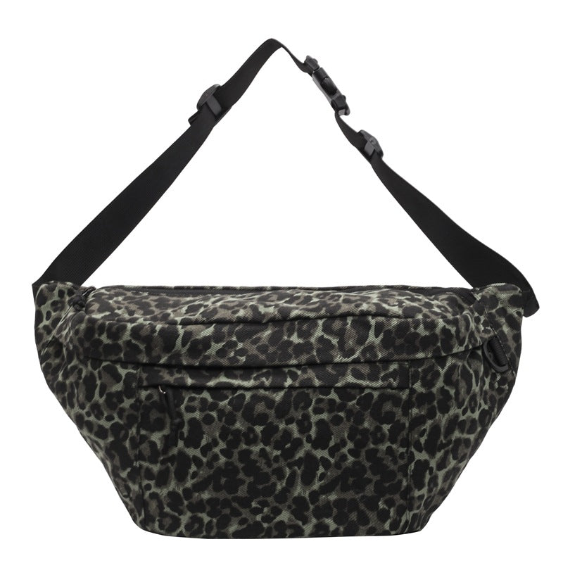 Retro Leopard Print Chest Bag Casual Canvas Large Capacity Fashionable And Versatile