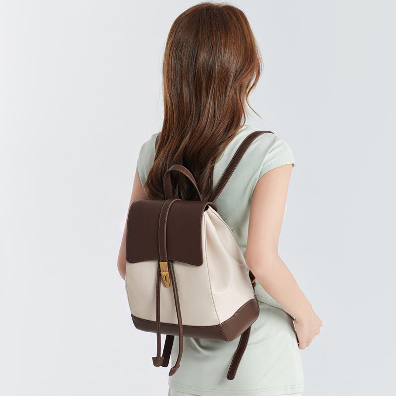 Fashionable Drawstring Cowhide Backpack For Women