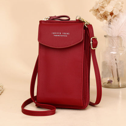 Solid Color Vertical Crossbody Phone Versatile Women's Zip Wallet