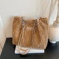 Large Capacity Corduroy Chain Underarm Tote Bag For Women