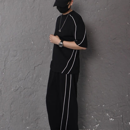 Summer New Color-blocking Trim Design Sporty Casual Two-piece Set