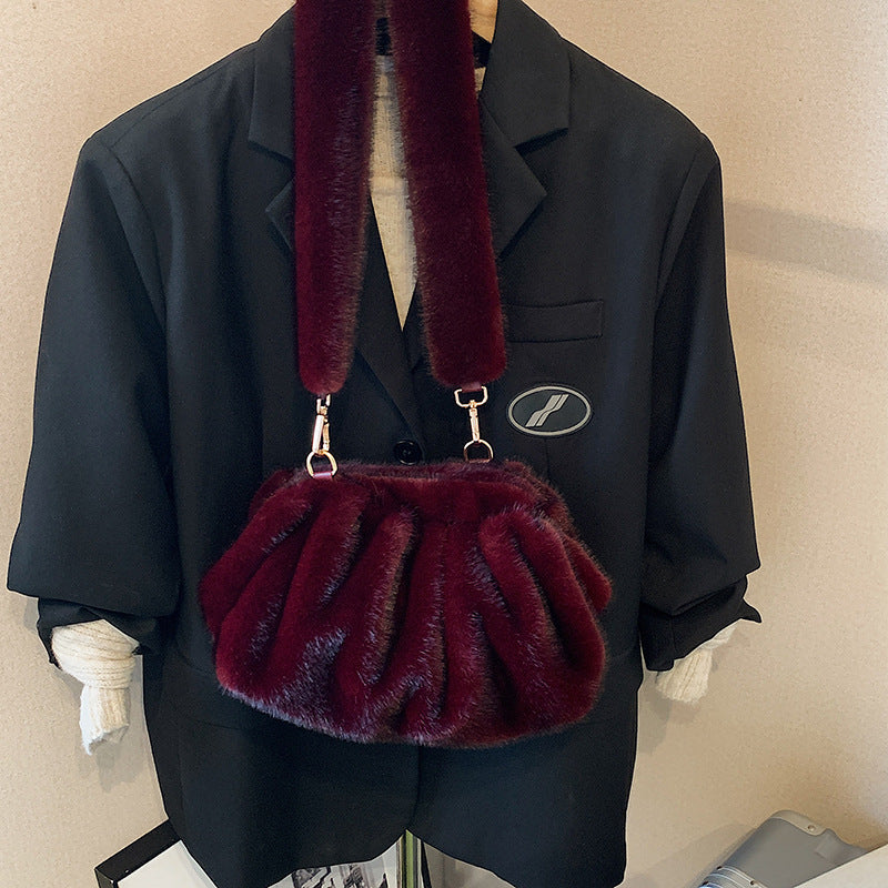 Pleated Cloud Women's Fashion Handbag Furry Bag Fashion