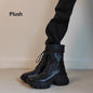 New Stylish Versatile Black Thick-soled Back Zipper Lace-up Motorcycle Boots
