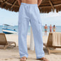 Men's Workwear Linen Drawstring Pants With Multiple Pockets And Straight Leg
