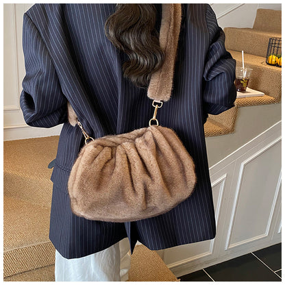 Pleated Cloud Women's Fashion Handbag Furry Bag Fashion