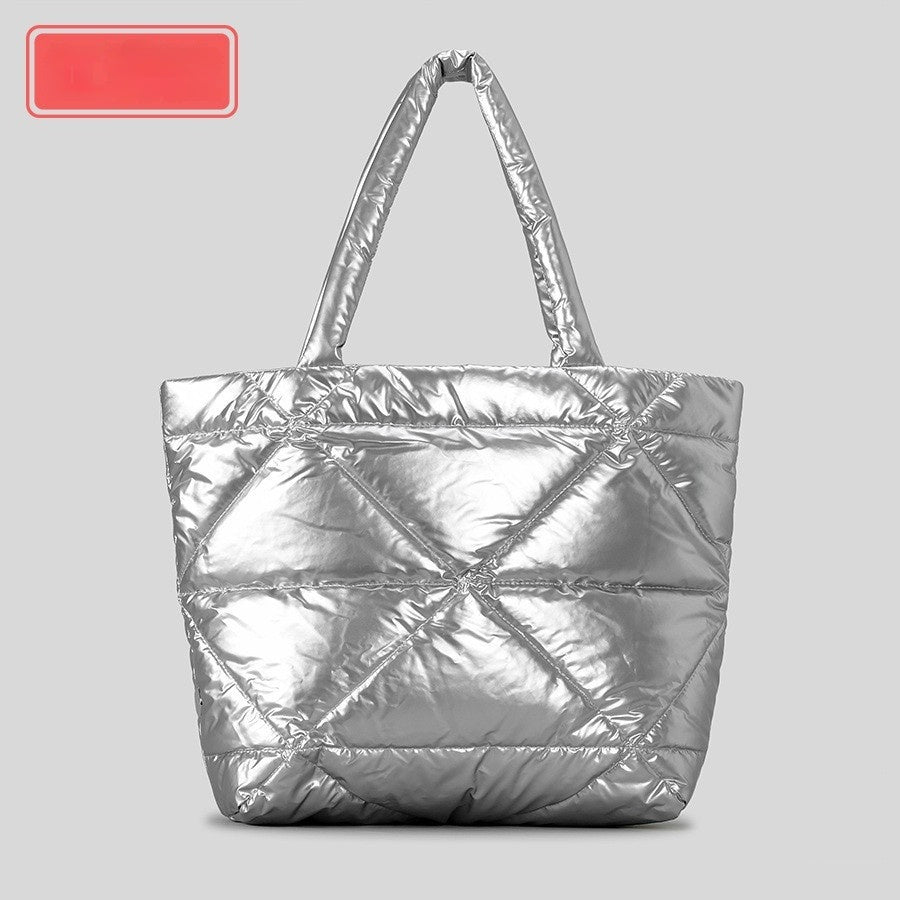 Large Capacity Minimalist Diamond-stitched Down Cotton Shoulder Bag