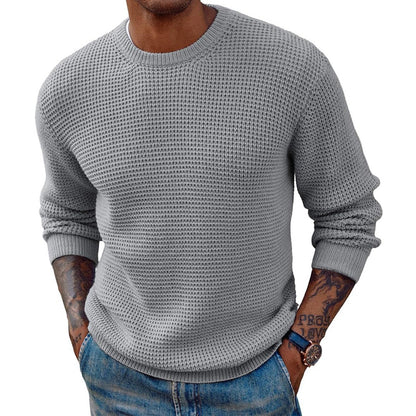 New Solid Color Round Neck Sweater Pullover Men's Clothing
