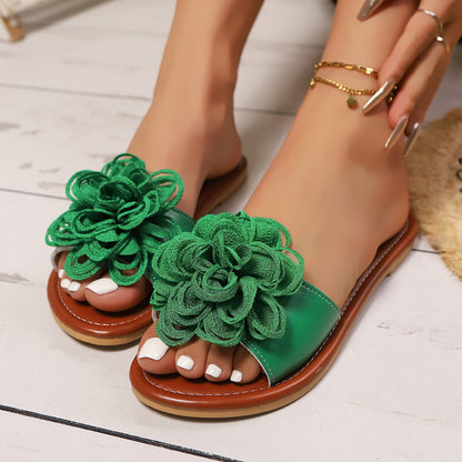 Fashionable And Versatile Floral Flat Slippers