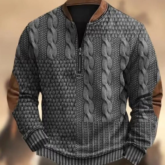 Men's Casual Checkered Printed Half Zip Hoodie