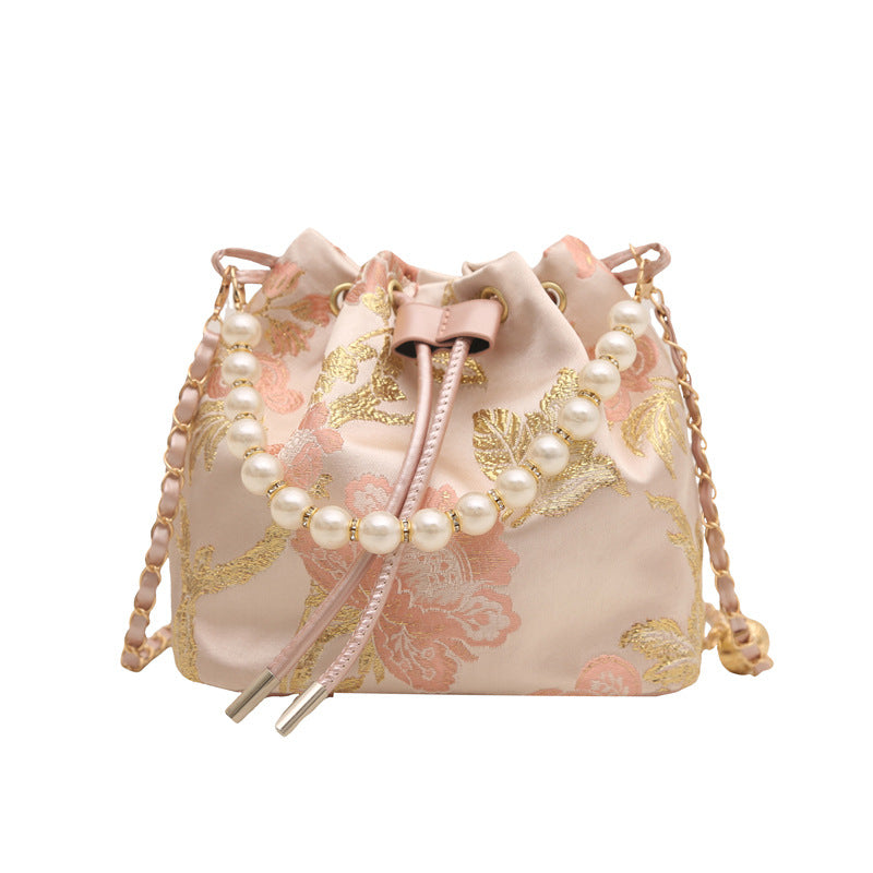 Simple Textured New Chinese Style Embroidered Shoulder Bag