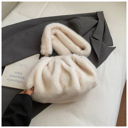 Pleated Cloud Women's Fashion Handbag Furry Bag Fashion
