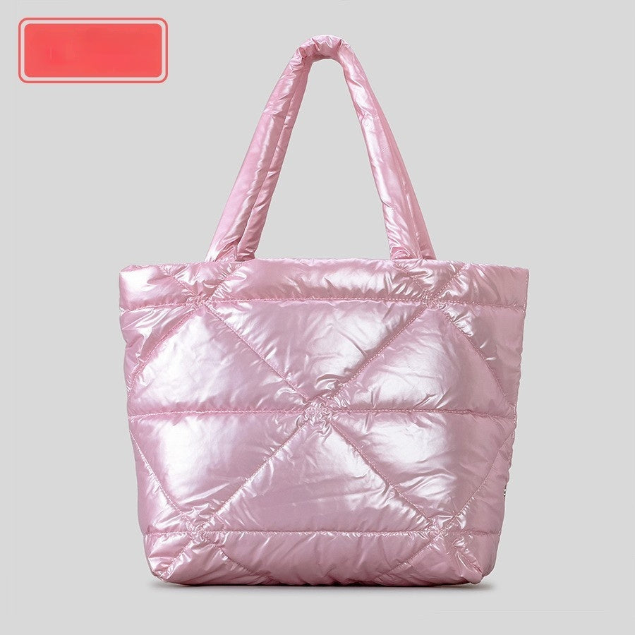 Large Capacity Minimalist Diamond-stitched Down Cotton Shoulder Bag