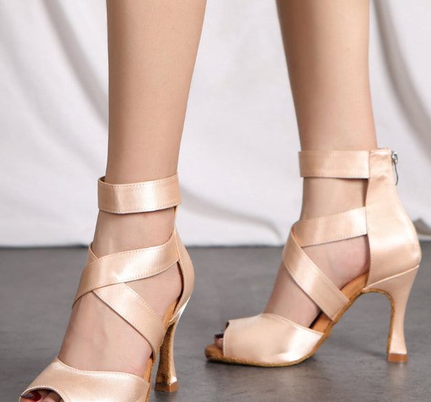 Skin-colored Women's Adult Sexy Fish Mouth Latin Cha-cha Dance Shoes