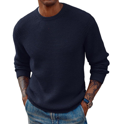 New Solid Color Round Neck Sweater Pullover Men's Clothing