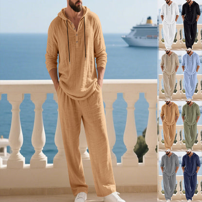 Men's Casual Home Wear Set Long Sleeve Pants With Hood