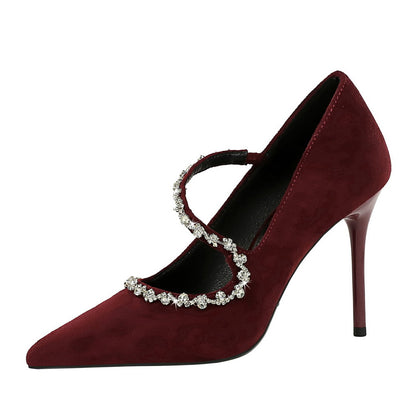 Pointed High Heels Diamond Chain Single Strap Thin Heels