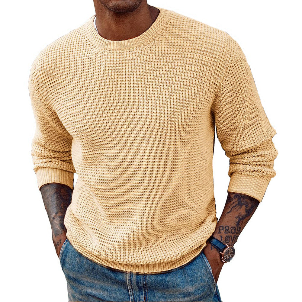 New Solid Color Round Neck Sweater Pullover Men's Clothing