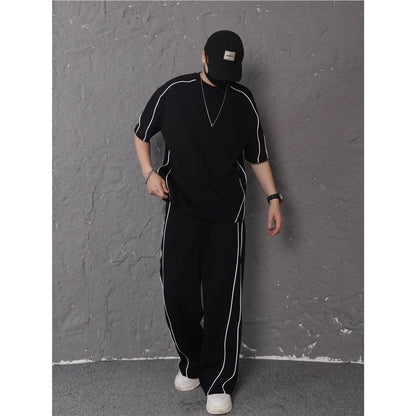 Summer New Color-blocking Trim Design Sporty Casual Two-piece Set