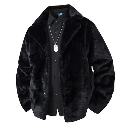 Fleece-lined Thick Mink Fur Coat With Large Size Lapel Casual Jacket