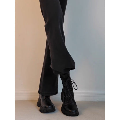 New Stylish Versatile Black Thick-soled Back Zipper Lace-up Motorcycle Boots