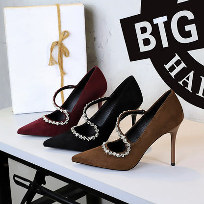 Pointed High Heels Diamond Chain Single Strap Thin Heels