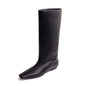 Trendy Black Large Barrel Women's Boots Versatile Square Toe Kitten Heel Knee-high Straight Tube Soft Leather Boots
