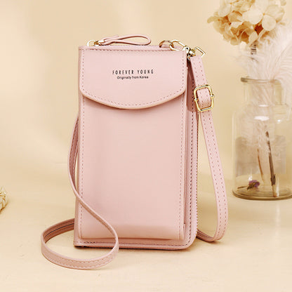 Solid Color Vertical Crossbody Phone Versatile Women's Zip Wallet