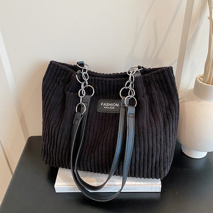 Large Capacity Corduroy Chain Underarm Tote Bag For Women