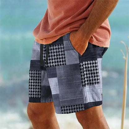 Men's Hawaiian 3D Plaid Print Beach Shorts