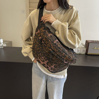 Retro Leopard Print Chest Bag Casual Canvas Large Capacity Fashionable And Versatile