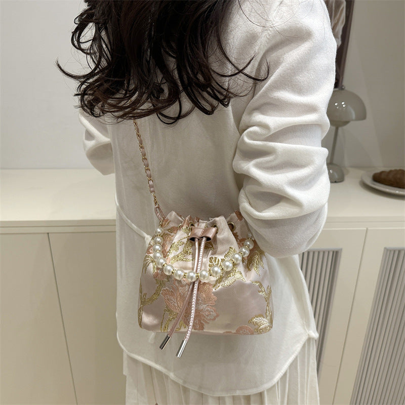 Simple Textured New Chinese Style Embroidered Shoulder Bag