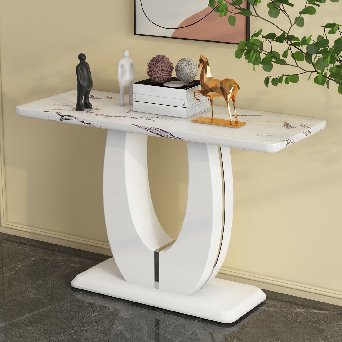 Modern Simple Glossy White Rectangular Counter Bar Table MDF 47.24 x