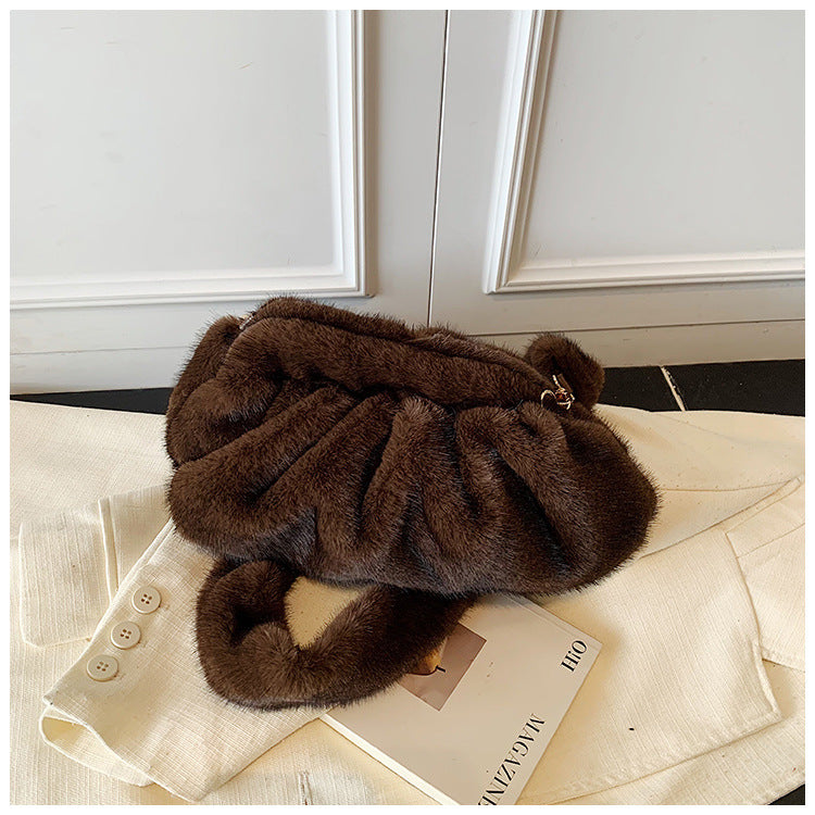 Pleated Cloud Women's Fashion Handbag Furry Bag Fashion