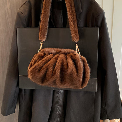 Pleated Cloud Women's Fashion Handbag Furry Bag Fashion