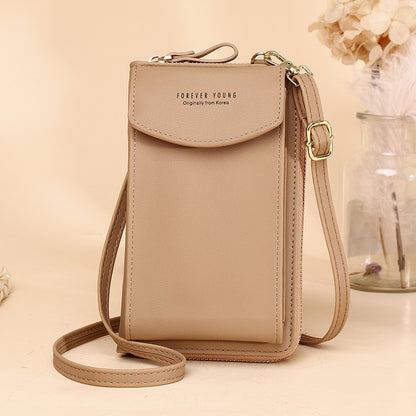 Solid Color Vertical Crossbody Phone Versatile Women's Zip Wallet