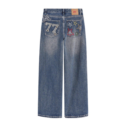 Designer Embroidered High-waisted Retro Loose Slimming Pants