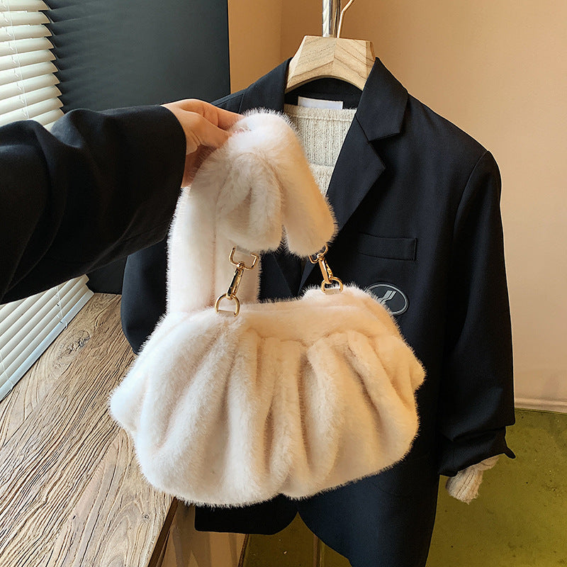 Pleated Cloud Women's Fashion Handbag Furry Bag Fashion