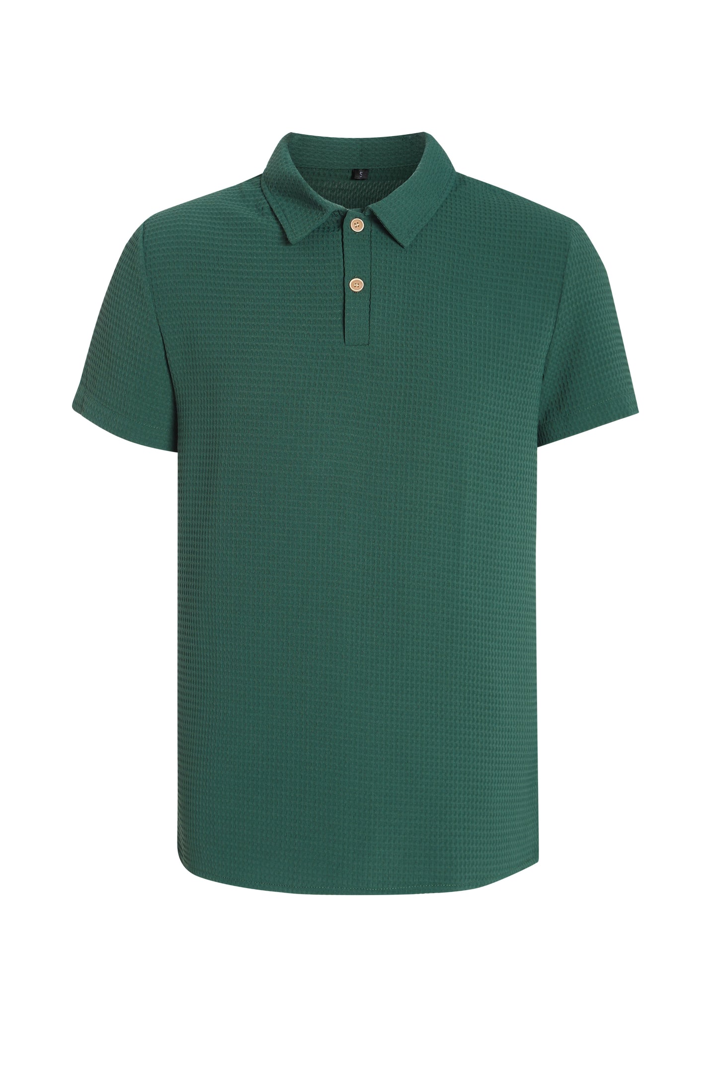 Retro Waffle Patterned Dark Green Lapel Polo Shirt - A Short-sleeved Casual Top With Breathable Texture