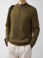 Men's Sweater Light Mature Simple Zip Stand Collar Machine Washable Merino Wool Knitwear