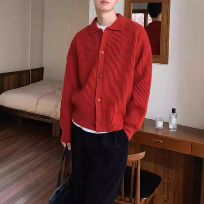 Men's Sweater Coat Solid Color Loose Handsome Lazy Style Knitted Cardigan Casual Neutral Style