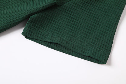 Retro Waffle Patterned Dark Green Lapel Polo Shirt - A Short-sleeved Casual Top With Breathable Texture