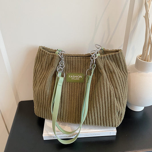 Large Capacity Corduroy Chain Underarm Tote Bag For Women