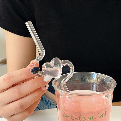 Love Heart Glass Straw Reusable High Borosilicate Glass Drinking Straws Bubble Tea Straws For Cocktails Bar Accessories Kitchen Gadgets