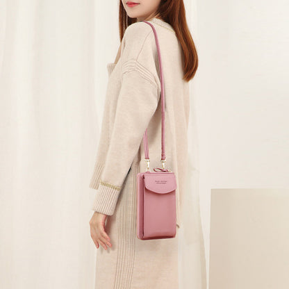 Solid Color Vertical Crossbody Phone Versatile Women's Zip Wallet