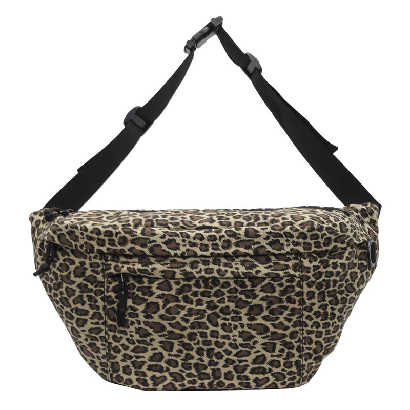 Retro Leopard Print Chest Bag Casual Canvas Large Capacity Fashionable And Versatile