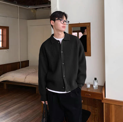 Men's Sweater Coat Solid Color Loose Handsome Lazy Style Knitted Cardigan Casual Neutral Style