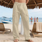 Men's Workwear Linen Drawstring Pants With Multiple Pockets And Straight Leg