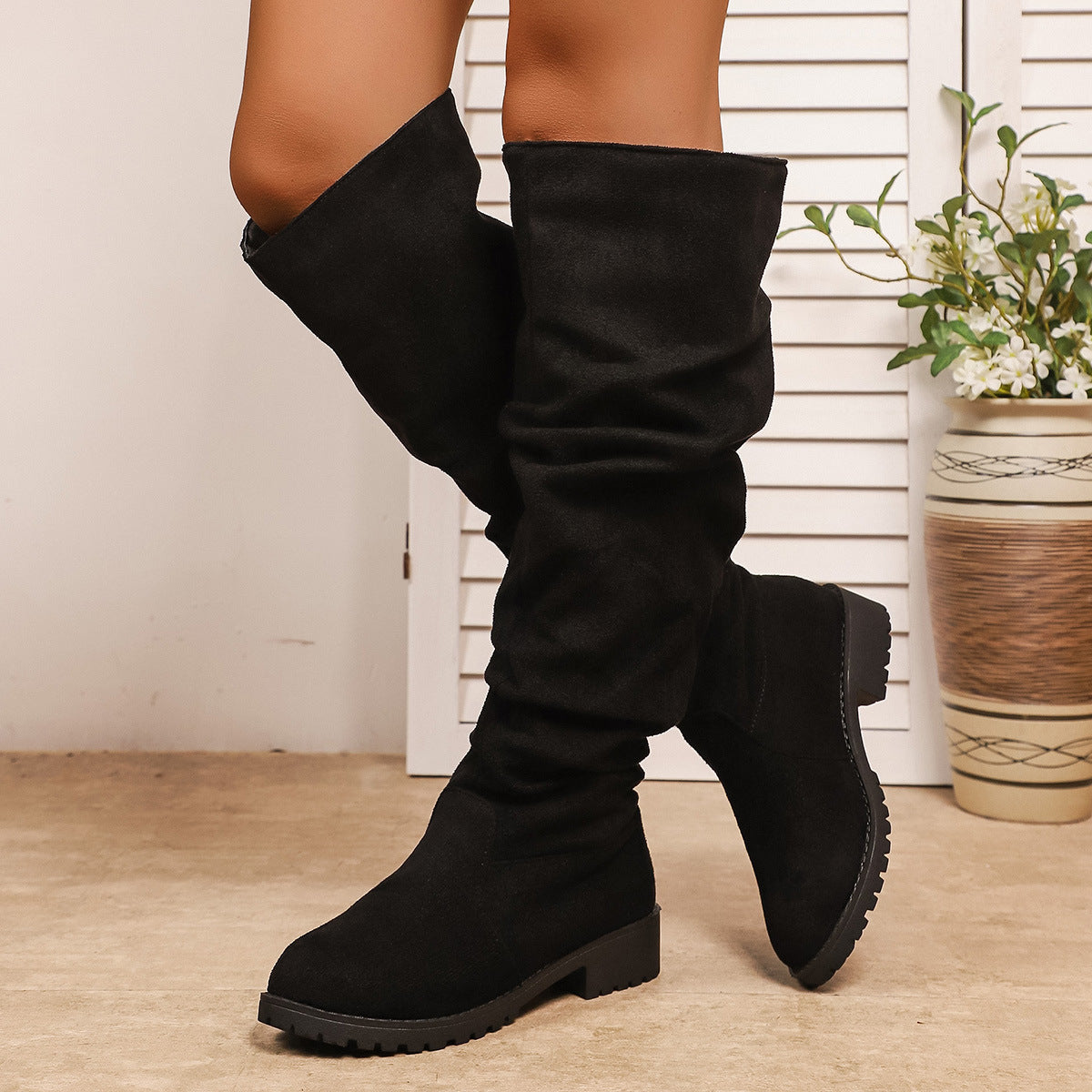 Fleece-lined Winter Low-heel Slip-on Over-the-knee Boots For Women