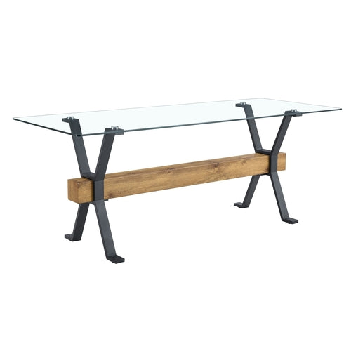 Elegant Transparent Tempered Glass Dining Table with X-shaped Black