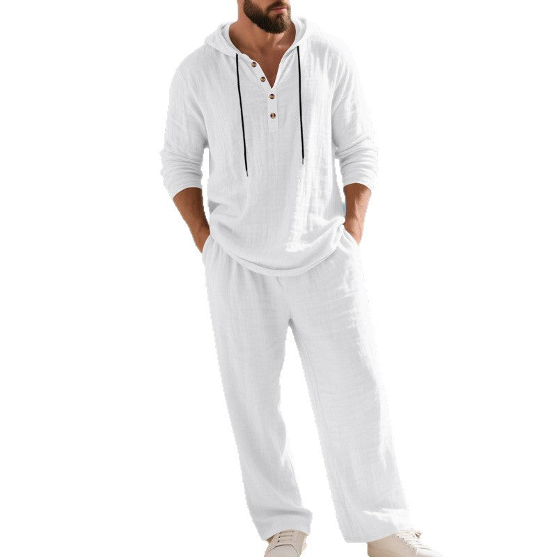 Men's Casual Home Wear Set Long Sleeve Pants With Hood